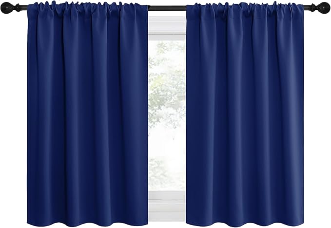 NICETOWN RV Blackout Curtains for Camper Windows, Navy Blue, 34" x 30", Set of 2, Kitchen Curtains, Short Blackout Drapes, Thermal Insulated Rod Pocket Window Treatment Draperies for Nursery