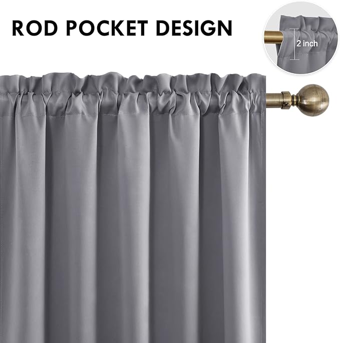 DWCN Grey Blackout Curtains for Half Window, Thermal Insulated Energy Saving Room Darkening Curtains for Kitchen/Bedroom (W60 x L36 inch, Set of 2 Panels, Top of Rod Pocket)