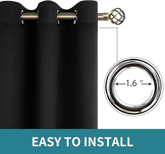 BGment Blackout Curtains - Grommet Thermal Insulated Room Darkening Bedroom and Living Room Curtain, Set of 2 Panels (70 x 84 Inch, Black)