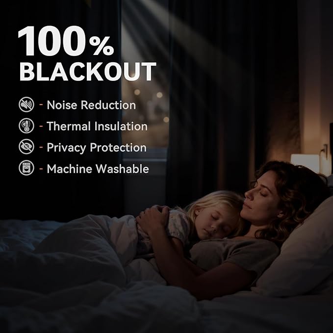 100% Blackout Linen Curtains 50" W x 84" L 2 Panels Set,Thermal Insulated Full Light Blackout Curtains for Bedroom/Living Room,Beige