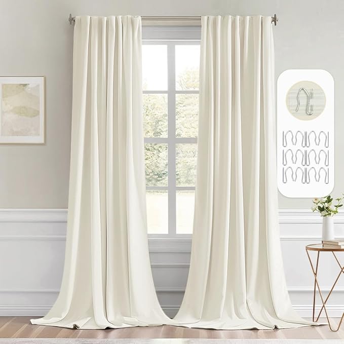 MIULEE Cream Back Tab Blackout Curtains 102 Inch Long 2 Panels Set for Bedroom, Rod Pocket/Pinch Pleated Thermal Insulated Living Room Darkening Light Blocking Floor to Ceiling Drapes
