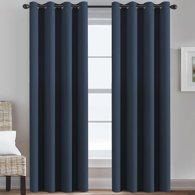 H.VERSAILTEX Blackout Curtain for Living Room Extra Long, Thermal Insulated Bedroom Curtains Grommet Top, Noise Reducing Patio Door Curtain - Navy Blue, One Panel, 52'W x 90'L
