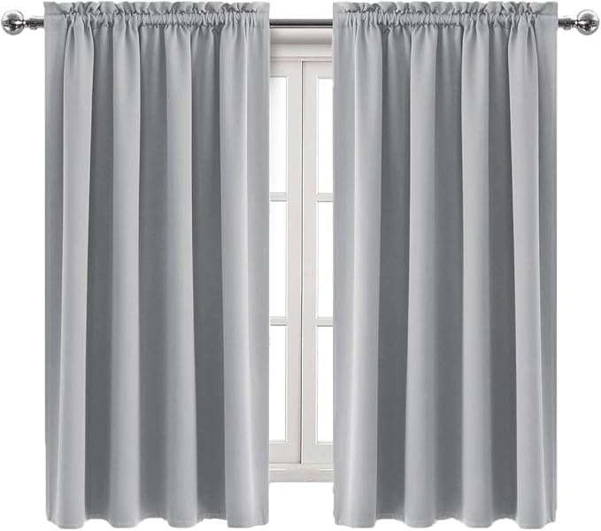 DWCN Blackout Curtains Room Darkening Thermal Insulated Bedroom Curtains Window Curtain Panels, 38 x 63 inches Long, Set of 2 Silver Grey Rod Pocket Drapes