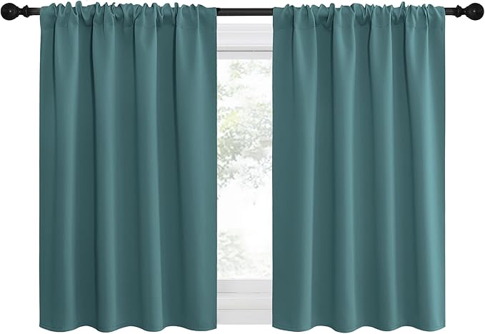 NICETOWN Blackout Curtains for Living Curtains, Sea Teal, 2 Panels, 29 by 30, Room Darkening Window Curtain Panels, Easy-Care Solid Thermal Insulated Draperies/Drapes for Daughter Room