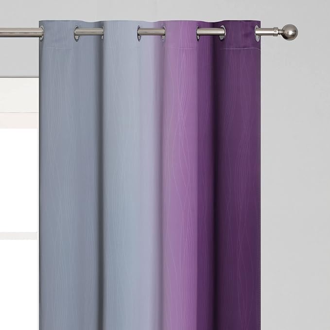 Estelar Textiler Grey and Purple Blackout Curtains for Bedroom, Thermal Insulated Drapes 108 Inches Long, Full Light Blocking Energy Saving Long Curtains for Living Room, 52Wx108L, 2 Panels