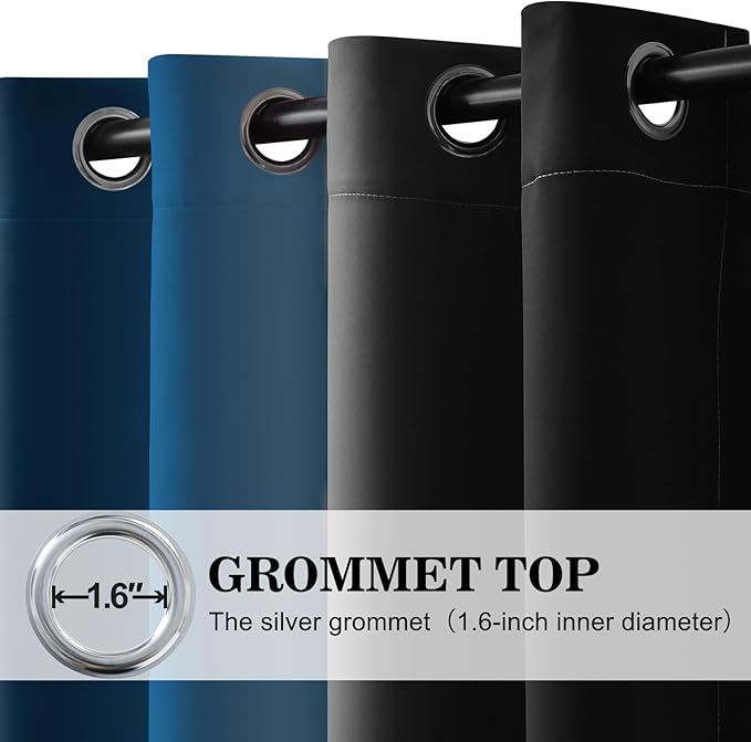 Yakamok Blackout Ombre Dark Blue and Black Curtains for Bedroom, Gradient Room Darkening Curtains, Grommet Thermal Insulated Light Blocking Window Drapes/Curtain for Living Room,52 x 84 Inch,2 Panels