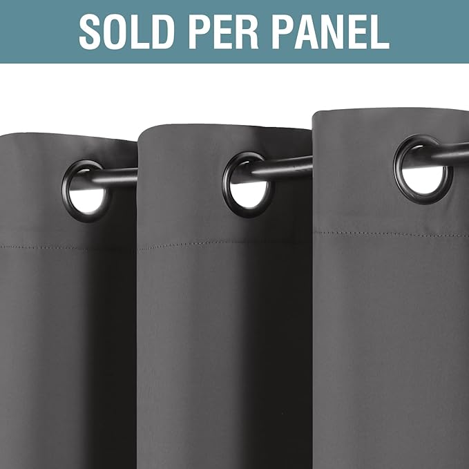 H.VERSAILTEX Blackout Grey Curtains for Patio Door Thermal Insulated Living Room Curtains, Room Darkening Noise Reducing Blackout Curtain for Bedroom, Charcoal Gray, 1 Panel, 52'W x 102'L