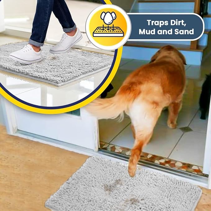 Muddy Mat® | Super Absorbent Door Mat Indoor, Microfiber Quick Dry Chenille Entryway Rug, Non-Slip Front Door Mat, Indoor Mats for Entryway, Machine Washable Pet Rug, White 30"x19"