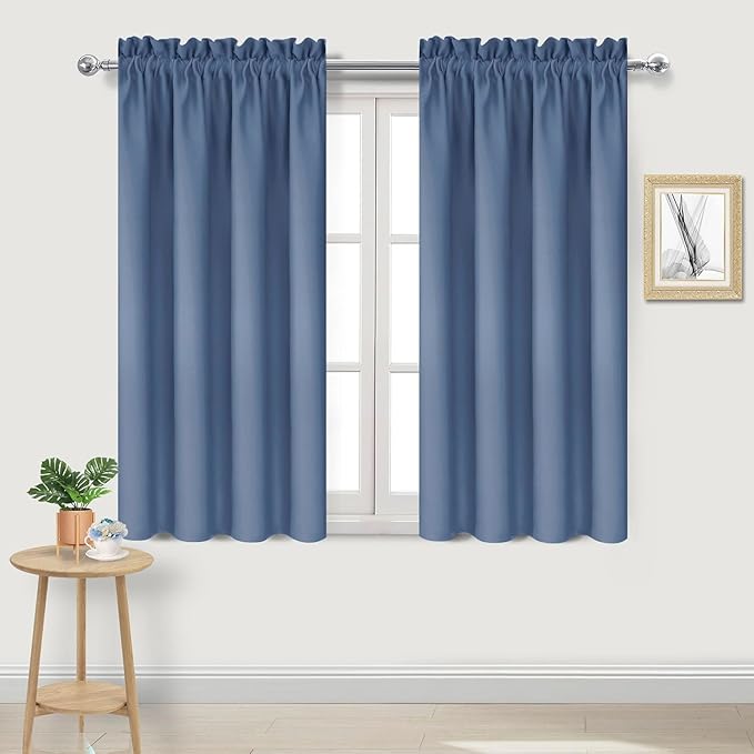 DWCN Blackout Curtains – Thermal Insulated, Energy Saving & Noise Reducing Bedroom and Living Room Curtains, Dusty Blue, W 42x L 54 Inch, Set of 2 Rod Pocket Curtain Panels