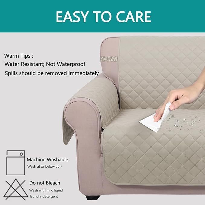 U-NICE HOME Recliner Chair Covers Reversible Chair Cover Pet Covers for Dogs with Elastic Straps Water Resistant Diamond Quilted (28''Recliner Oversized, Beige/Beige)