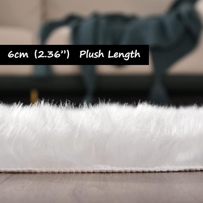 Goolela White Faux Fur Runner Rug 2x6 Faux Sheepskin Rug for Bedroom Fluffy Fuzzy Furry Bedside Rugs Shaggy Plush Washbale Rectangle