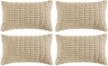 Fancy Homi 4 Packs Tan Decorative Throw Pillow Covers 14x24 Inch for Living Room Couch Bed Sofa, Beige Rustic Farmhouse Boho Home Decor, Soft Plush Striped Corduroy Square Cushion Case 35x60 cm