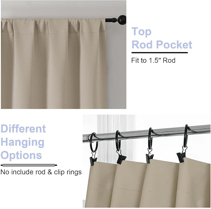 Simplebrand Ava Biscotti Beige Blackout Curtains for Bedroom 96 Inches Long 2 Panels, Solid Thermal Insulated, Energy Saving Nursery Window Treatment Curtains Blackout Drapes, W40 x L96 Inch