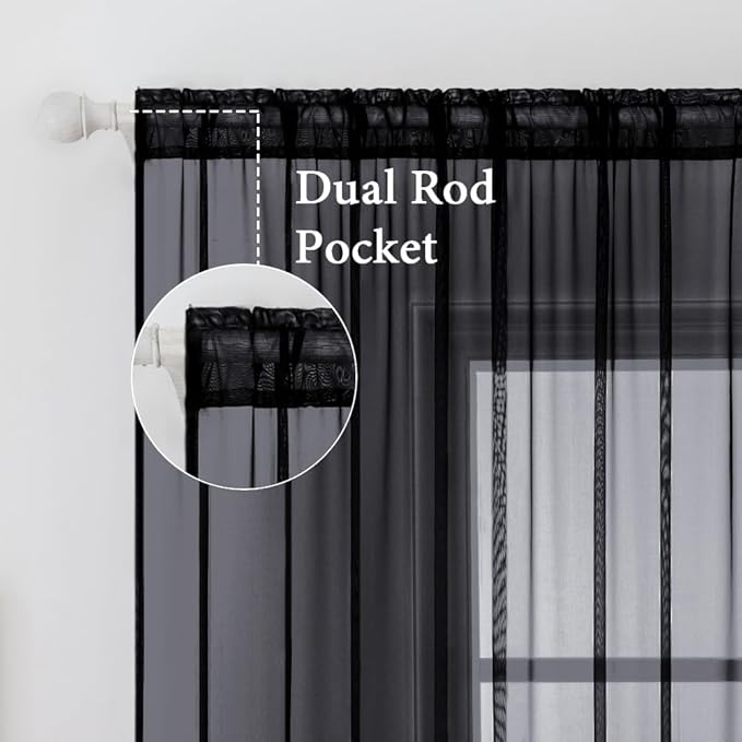 MIULEE 2 Panels Solid Color Sheer Window Curtains Elegant Halloween Window Voile Panels/Drapes/Treatment for Bedroom Living Room (54 X 84 Inches Black)