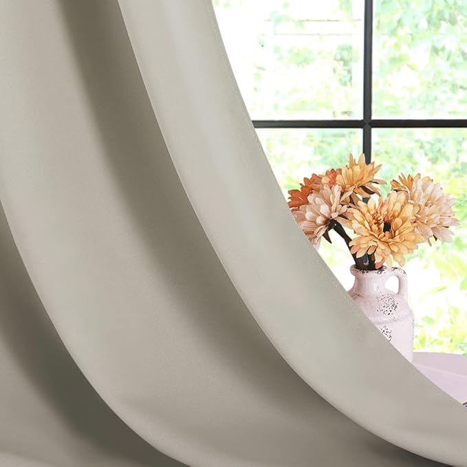 NICETOWN Natural Blackout Draperies Curtains for Kids Room, Window Treatment Thermal Insulated Solid Grommet Blackout Drape Panels for Bedroom (Set of 2, 70 by 72 inches)