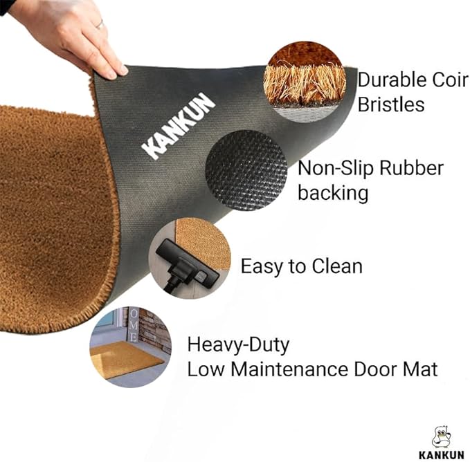KANKUN Coco Coir Door Mat with Heavy Duty Backing, Welcome Doormat (17" x 30"), Doormat Entrance (Welcome1-2Pack)