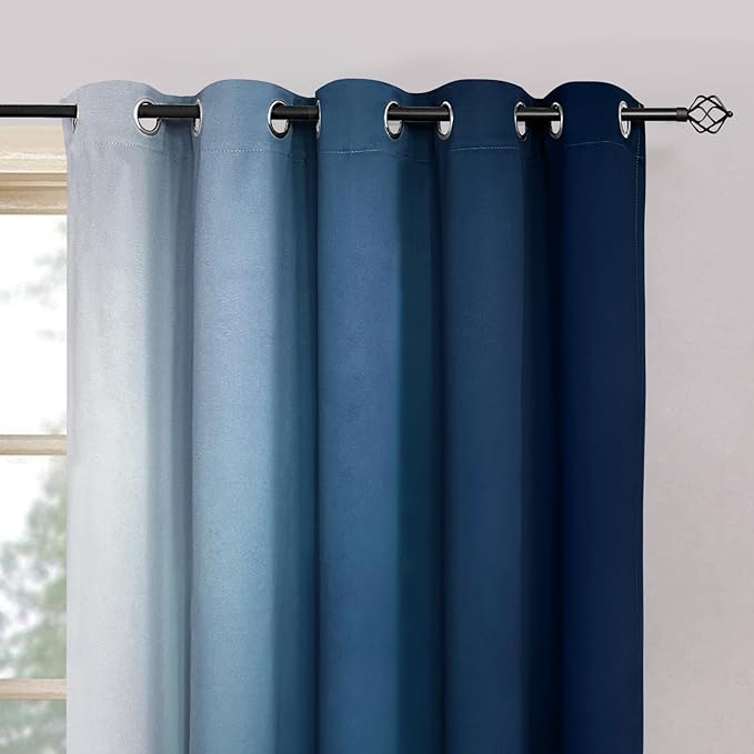 Yakamok Blue Ombre Curtains Room Darkening Grommet Curtains for Bedroom, Light Blocking Thermal Insulated Window Drapes for Living Room(2 Panels, 62x96 Inch)