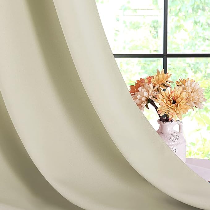 NICETOWN Room Darkening Draperies Window Curtain Panels, Thermal Insulated Grommet Room Darkening Curtains for Bedroom (Beige, 2 Panels, W60 x L84 -inch)