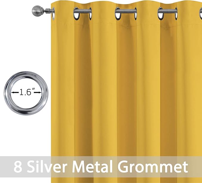 Yakamok Blackout Curtains Room Darkening Thermal Insulated Grommet top Window Curtains for Living Room, 52 x 63 Inch, Mustard Yellow, Set of 2