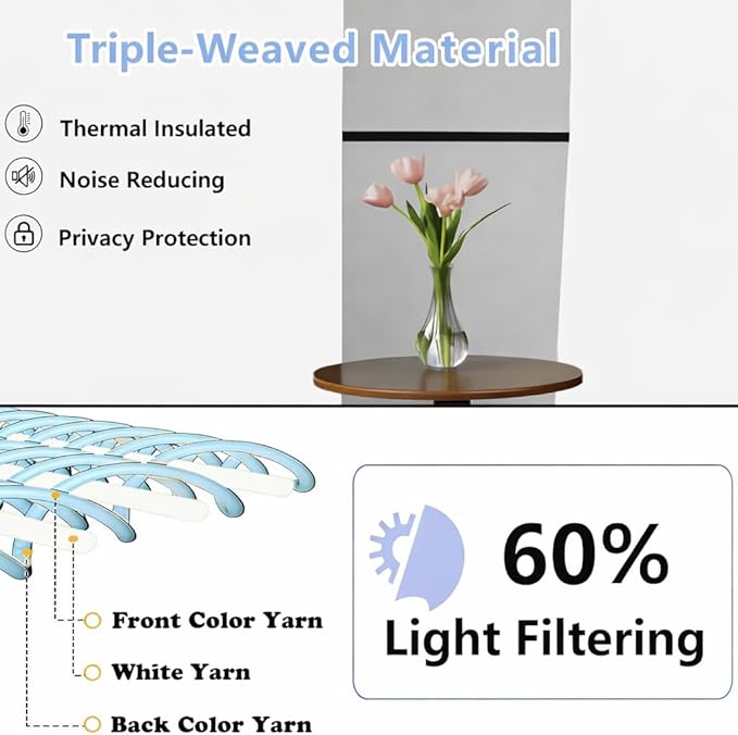 Simplebrand Ava Ivory Light Filtering Curtains for Bedroom 96 Inches Long 2 Panels, Solid Thermal Insulated, Energy Saving Nursery Window Treatment Curtains Light Filtering, W40 x L96 Inch, Ivory