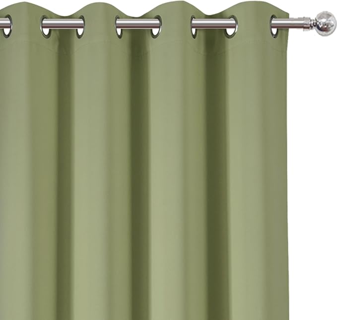 LEMOMO Blackout Curtains 66 x 54 Inch Long Sage Green Curtains Set of 2 Panels Room Darkening Curtains for Bedroom and Living Room