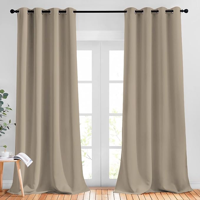 NICETOWN Taupe Curtain Panels - (52 inches by 120 Inch, Black, Set of 2) Home Decoration Thermal Insulated Solid Grommet Blackout Curtains/Drapes for Hall/Dining Room