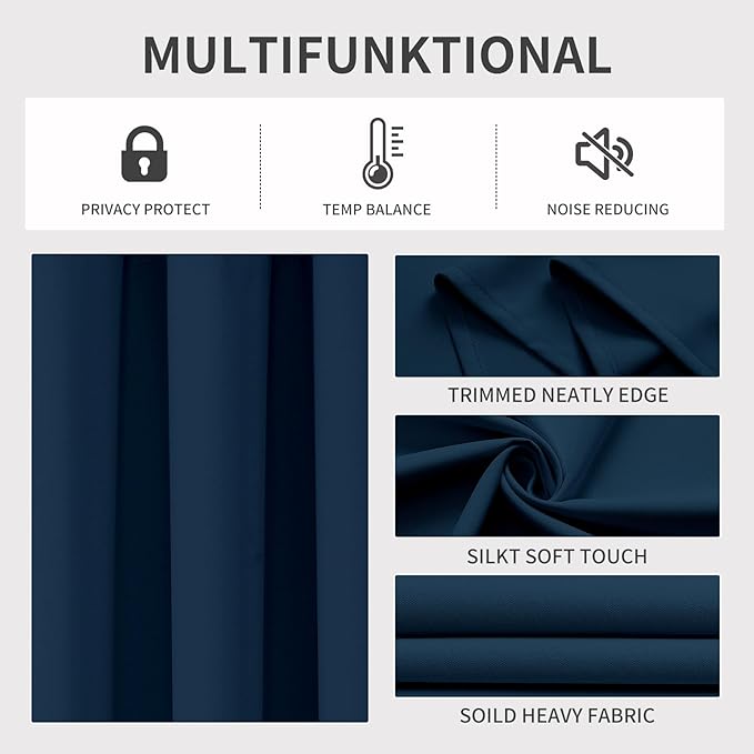 Joydeco Blackout Curtains 108 Inches Long 2 Panels Set, Thermal Insulated Long Curtains& Drapes 2 Burg, Room Darkening Drapes for Bedroom Living Room Window (Navy Blue, W37 x L108 Inch)