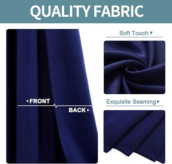 ChrisDowa Blackout Curtains 90 Inches Long 2 Panels Set for Living Room, Grommet Thermal Insulated Room Darkening Curtains for Bedroom (Navy Blue, 52 x 90 Inch)