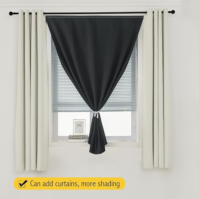 Adhesive Blackout Curtains- Self Stick Shades Window Blinds Curtains No Rod Needed Easy to Hang Curtains, Use for Bedroom, Living Room, Dining Room, Kitchen, Home Office, 47"W X 79"L, Black, 1 Panel