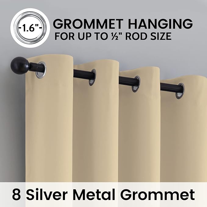 SimpleHome 100% Blackout Curtains for Bedroom,Thermal Insulated Beige Grommet Window Drapes Room Darkening Curtains for Living Room with Black Back,52 x 36 Inch,2 Panels