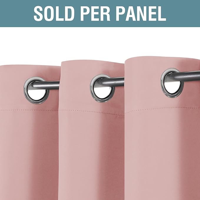 H.VERSAILTEX Blackout Curtain for Living Room Small Window Kitchen Blackout Curtains 45 inch Length Energy Saving Solid Grommet Blackout Drape, One Panel, Baby Pink, 52" W x 45" L
