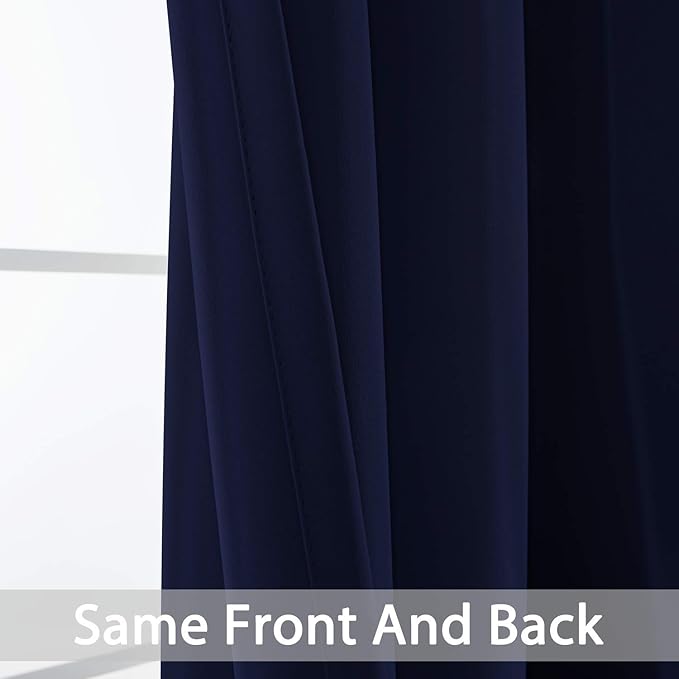 Yakamok Black Out Curtains 63 Inch Long Room Darkening Thermal Insulated Blackout Curtain Solid Grommet Top Window Drapes for Bedroom Living Room 52x63 Inch Navy Blue 2 Panels Set