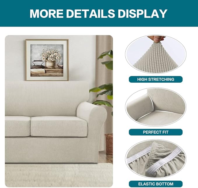 Turquoize 4 Piece Sofa Covers for 3 Cushion Couch Sofa Slipcover Soft Couch Cover for Dogs-Washable Sofa Furniture Covers with 3 Individual Cushion Covers (3 Cushion Sofa, Island Fossi)