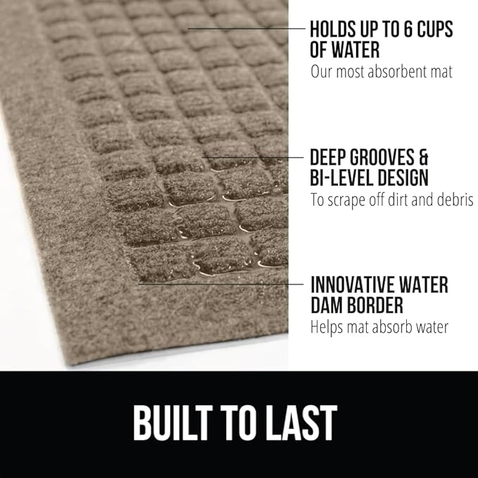 GORILLA GRIP® Ultra Absorbent Front Door Mat Outside Entrance, 47x35, Traps Dirt and Moisture, HydroABSORB Indoor Outdoor Doormat Holds Up to 6 Cups Water, Stain and Fade Resistant Welcome Mat, Beige