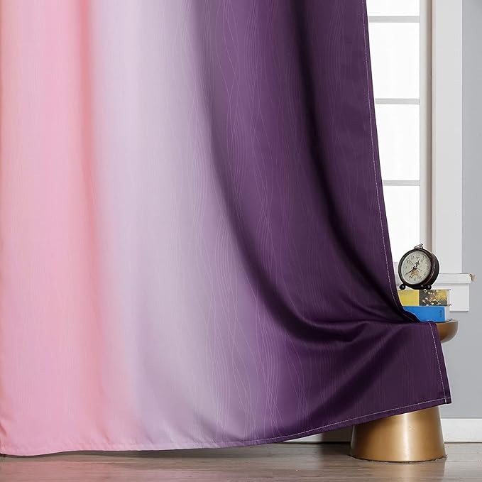 Estelar Textiler Purple and Pink Ombre Blackout Curtains 102 Inches Long 2 Panels Set, Thermal Insulated Drapes for Bedroom, Full Light Blocking Grommet Gradient Curtains for Living Room, 52Wx102L