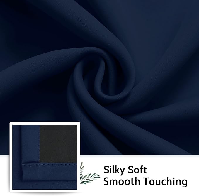 SimpleHome 100% Blackout Curtains for Bedroom,Thermal Insulated Navy Blue Grommet Window Drapes Room Darkening Curtains for Living Room with Black Back,52 x 54 Inch,2 Panels