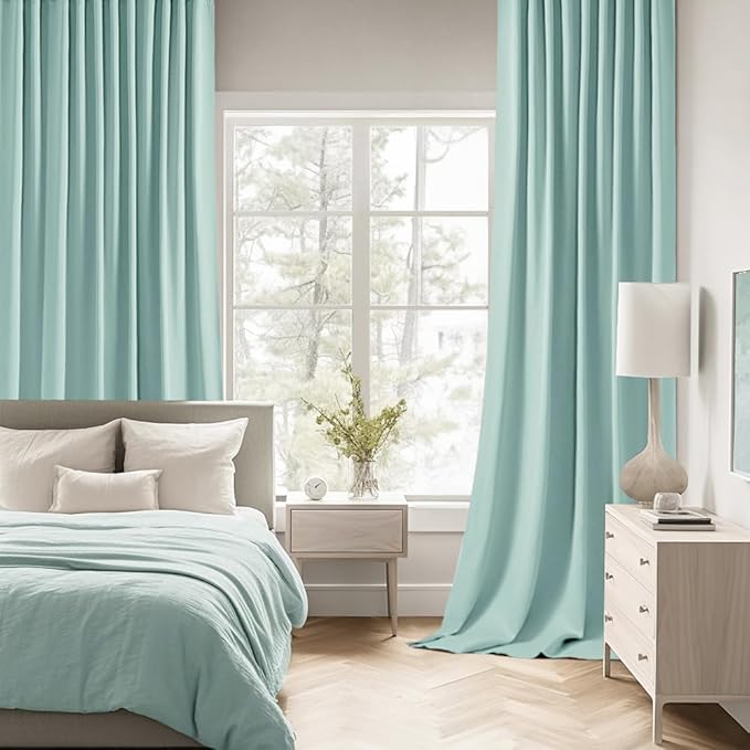 MIULEE Aqua Back Tab Blackout Curtains 102 Inch Long 2 Panels Set for Bedroom, Rod Pocket/Pinch Pleated Thermal Insulated Living Room Darkening Light Blocking Floor to Ceiling Drapes