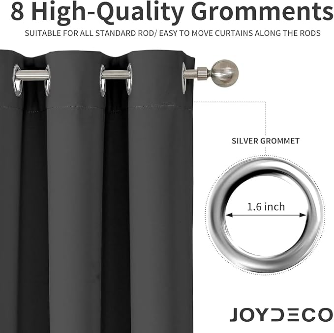 Joydeco Blackout Curtains 63 Inch Length 2 Panels Set, Thermal Insulated Long Curtains& Drapes 2 Burg, Room Darkening Grommet Drapes for Bedroom Living Room Window (Grey, W52 x L63 Inch)