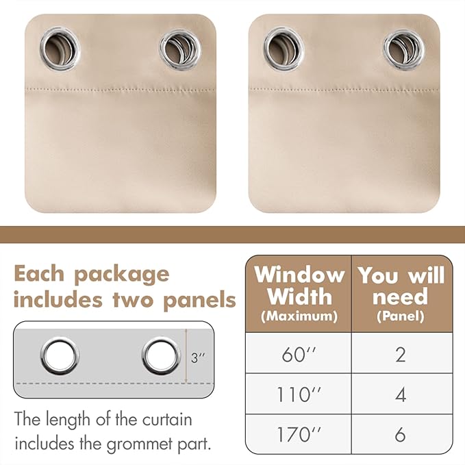 MIULEE Room Darkening Curtains Thermal Insulated Drapes Solid Window Treatment Set Grommet Top Light Blocking Blackout Curtain for Living Room/Bedroom 2 Panels 42 x 84 inch Beige