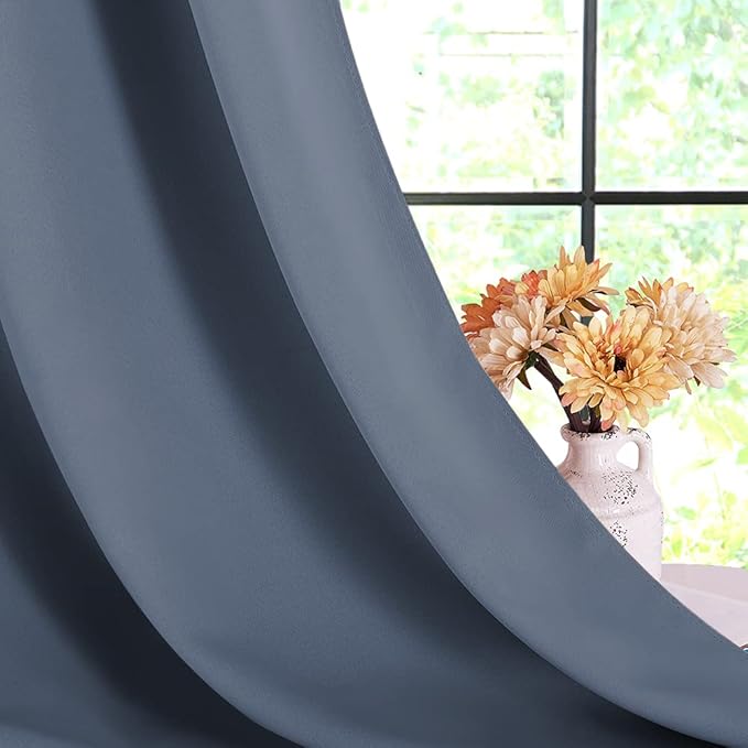 NICETOWN Thermal Insulated Curtains Blackout Draperies, Window Treatment Solid Grommet Room Darkening Drape Panels for Bedroom (Set of 2 Panels, 42 by 45 Inch Long, Stone Blue Blue)