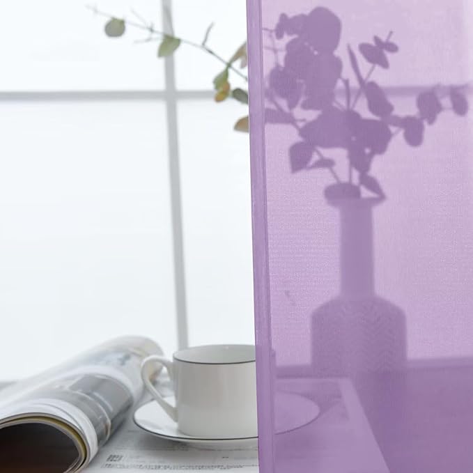 SpaceDresser Lavender Sheer Curtains 4 Panels Rod Pocket Semi-Sheer Curtain 90 Inches Long Light Filtering Voile Window Drapes for Bedroom Living Room Kitchen, Each 52W x 90L