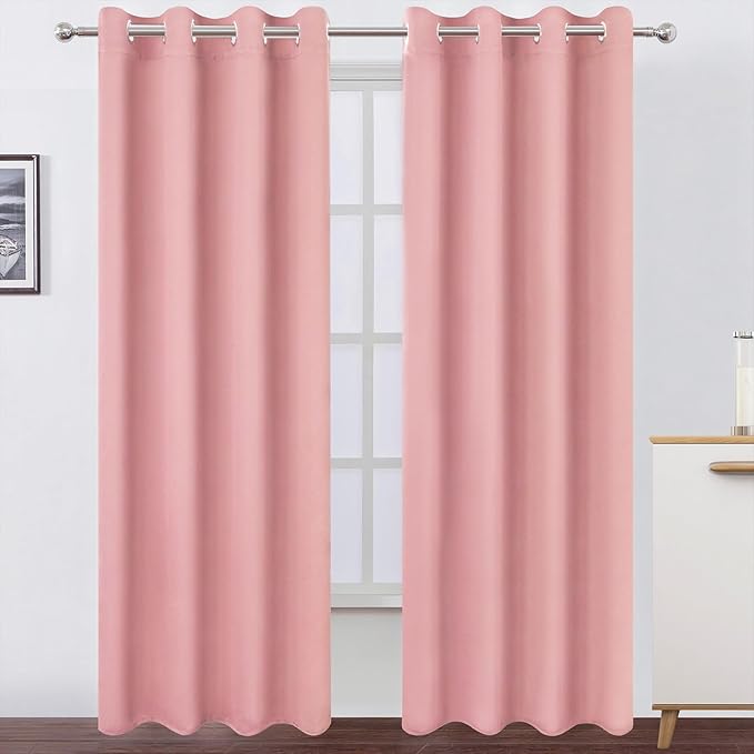 LEMOMO Blackout Curtains 52 x 90 Inch Long Pink Curtains Set of 2 Panels Room Darkening Curtains for Bedroom and Living Room
