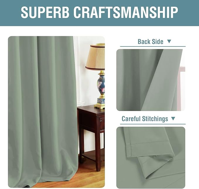 H.VERSAILTEX Blackout Curtain for Living Room Small Window Kitchen Blackout Curtains 45 inch Length Energy Saving Solid Grommet Blackout Drape, One Panel, Sea Grass, 52" W x 45" L