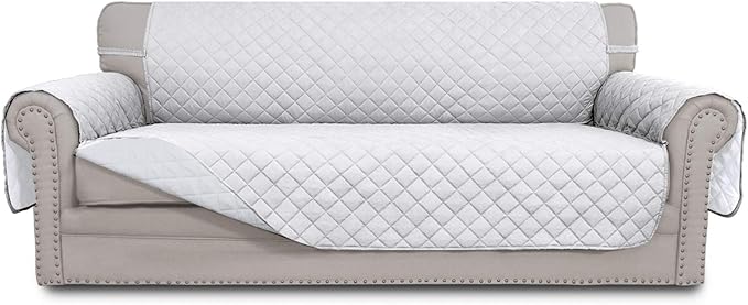 Easy-Going Reversible Oversized Couch Cover for 3 Cushion Couch Sofa Cover for Dogs Water Resistant Furniture Protector Cover with Foam Sticks for Pet (Oversized Sofa, White/White)