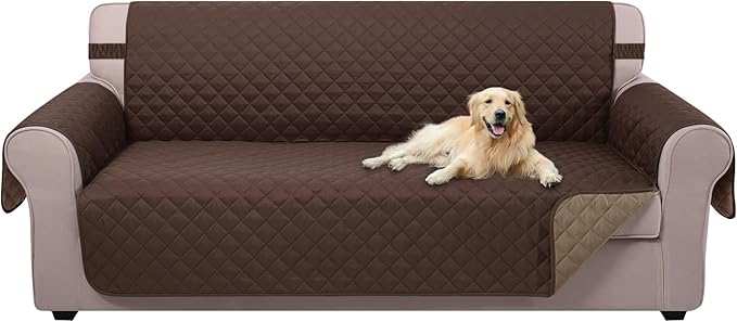 U-NICE HOME 4 Seater Sofa Cover 91 Inch Large Couch Covers for 4 Cushion Couch with Elastic Straps Water Resistant Furniture Protector Cover for Pets Cat (Sofa XX-Large, Chocolate/Taupe)