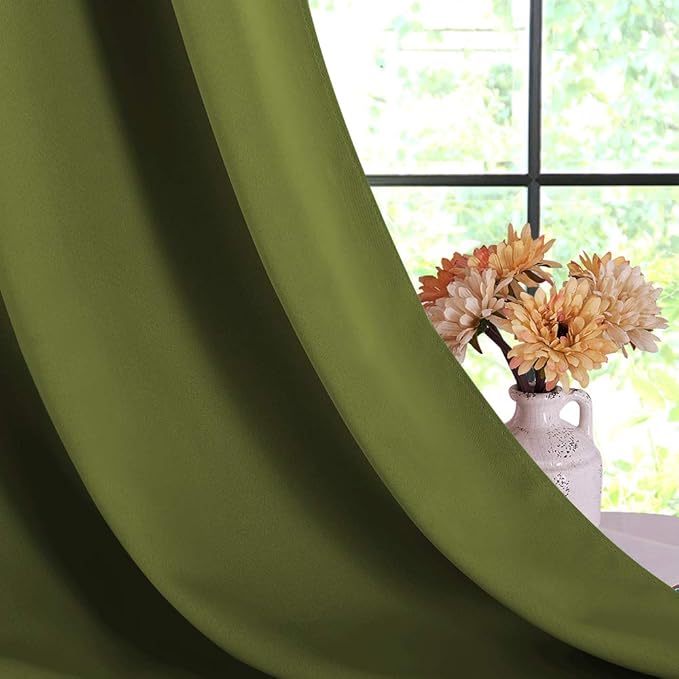 NICETOWN Living Room Blackout Window Curtains Thermal Insulated Solid Grommet Blackout Drapery Panels for Christmas Decoration (One Pair,42 by 72-Inch,Olive Green)