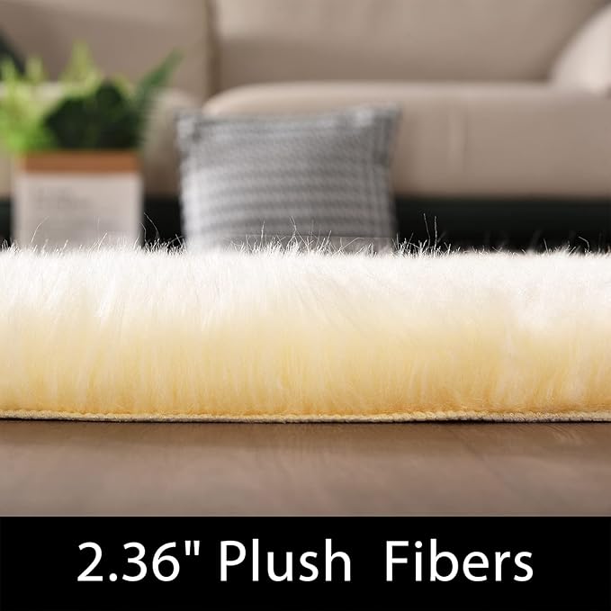 Latepis Yellow Rug for Bedroom Runner 2x5 Washable Faux Sheepskin Fur Rug Fluffy Shag Rugs for Chair Cushions Luxury Room Décor, Runner