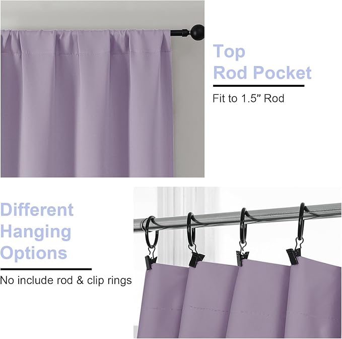 Simplebrand Lilac Blackout Curtains for Bedroom 96 Inches Long 2 Panels, Solid Thermal Insulated, Energy Saving Living Room Window Treatment Curtains Blackout Drapes, W50 x L96 Inch, Lilac