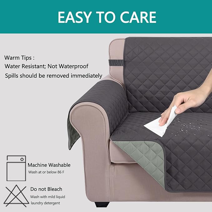 U-NICE HOME Loveseat Sofa Cover Reversible Couch Cover for Dogs with Elastic Straps Water Resistant Furniture Protector for Pets Couch Cover for 2 Cushion Couch (Loveseat, Dark Grey/Light Grey)