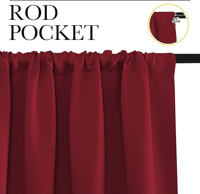 NICETOWN Christmas Burgundy Blackout Curtains and Drapes - Thermal Insulated Solid Rod Pocket Blackout Draperies/Panels for Gift (1 Pair, 42 by 63 inches, Burgundy Red)